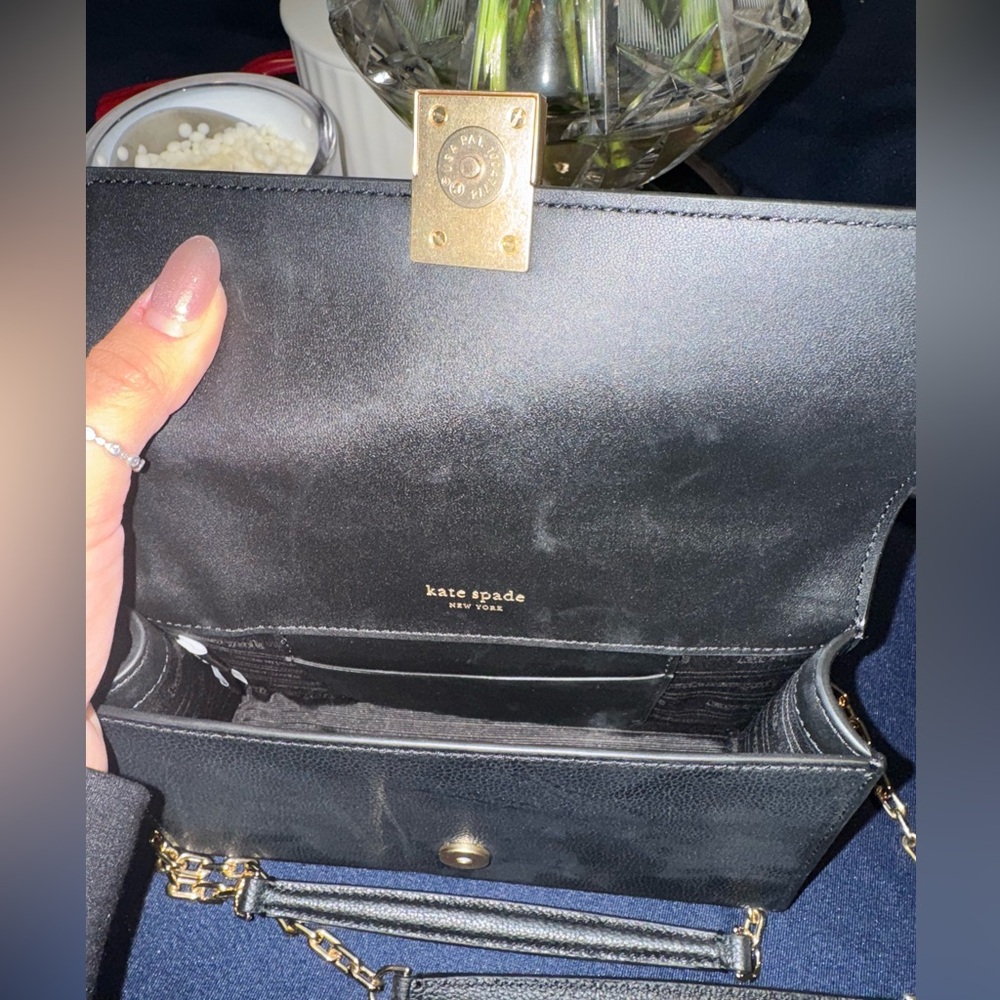 kate spade new york Deco Mini Leather Flap Chain Crossbody | luxury black clutch - Picture 8 of 8